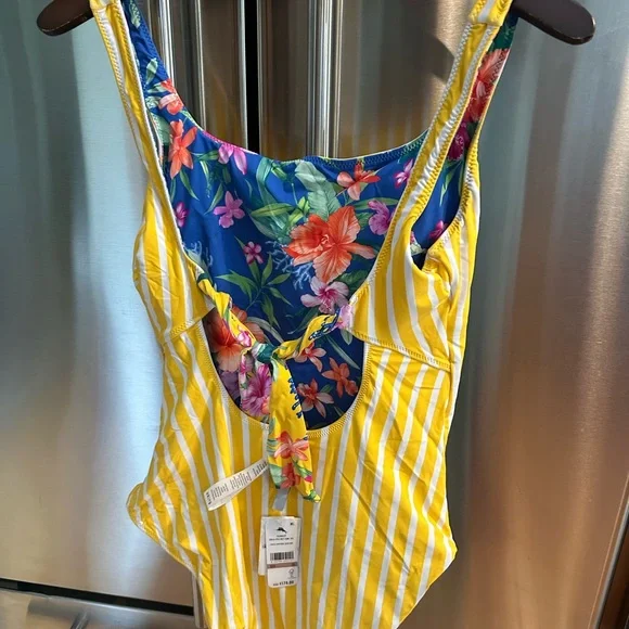 Tommy Bahama Daffodil Striped One-Piece Swimsuit reversible size 12 - Picture 4 of 5